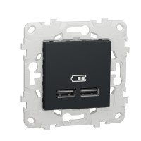 NU541854 Механизм розетки USB Schneider Electric Unica Studio / Pure, 2-местная, 5 В / 2100 мА, антрацит
