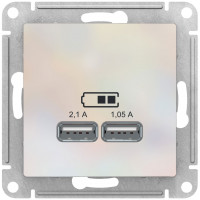 ATN000433 USB Розетка A+A Schneider Electric AtlasDesign, 5В/2,1 А, 2х5В/1,05 А, механизм, жемчуг
