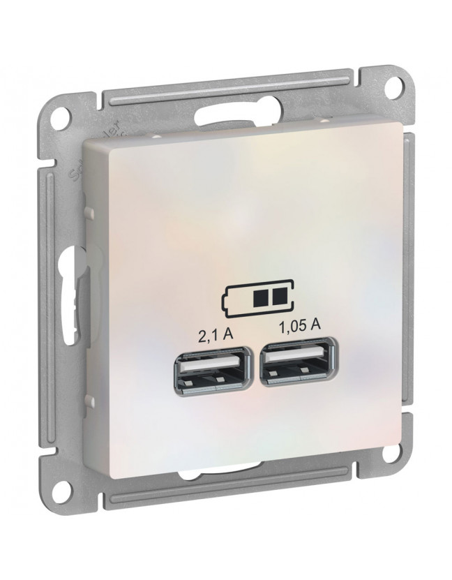 ATN000433 USB Розетка A+A Schneider Electric AtlasDesign, 5В/2,1 А, 2х5В/1,05 А, механизм, жемчуг