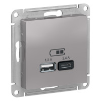 ATN000339 USB Розетка A+С Schneider Electric AtlasDesign, 5В/2,4А, 2х5В/1,2А, механизм, алюминий