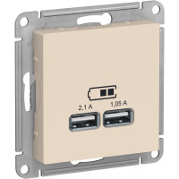 ATN000233 USB Розетка A+A Schneider Electric AtlasDesign, 5В/2,1 А, 2х5В/1,05 А, механизм, бежевый