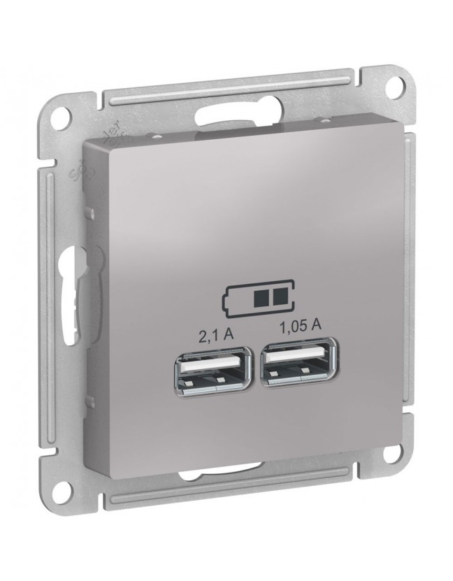ATN000333 USB Розетка A+A Schneider Electric AtlasDesign, 5В/2,1 А, 2х5В/1,05 А, механизм, алюминий