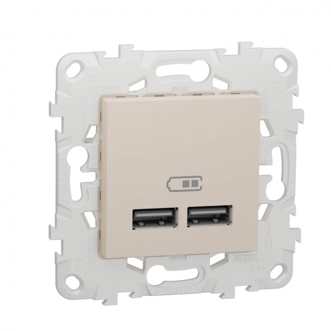 NU541844 Механизм розетки USB Schneider Electric Unica Studio / Pure, 2-местная, 5 В / 2100 мА, бежевый