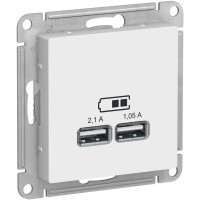 ATN000133 USB Розетка A+A Schneider Electric AtlasDesign, 5В/2,1 А, 2х5В/1,05 А, механизм, белый