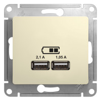 GSL000233 USB-розетка Schneider Electric Glossa A+A, 5 В / 2,1 А, 2х5В / 1,05 А, механизм (бежевый)