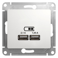 GSL000133 USB-розетка Schneider Electric Glossa A+A, 5 В / 2,1 А, 2х5В / 1,05 А, механизм (белый)