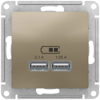 ATN000533 USB Розетка A+A Schneider Electric AtlasDesign, 5В/2,1 А, 2х5В/1,05 А, механизм, шампань