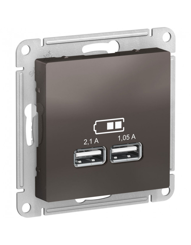 ATN000633 USB Розетка A+A Schneider Electric AtlasDesign, 5В/2,1 А, 2х5В/1,05 А, механизм, мокко