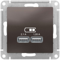 ATN000633 USB Розетка A+A Schneider Electric AtlasDesign, 5В/2,1 А, 2х5В/1,05 А, механизм, мокко