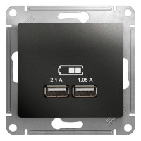 GSL000733 USB-розетка Schneider Electric Glossa A+A, 5 В / 2,1 А, 2х5В / 1,05 А, механизм (антрацит)