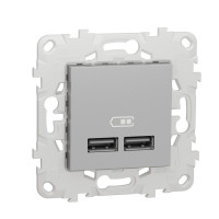 NU541830 Механизм розетки USB Schneider Electric Unica Studio / Pure, 2-местная, 5 В / 2100 мА, алюминий