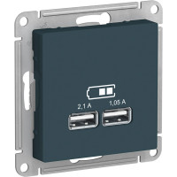 ATN000833 USB Розетка A+A Schneider Electric AtlasDesign, 5В/2,1 А, 2х5В/1,05 А, механизм, изумруд