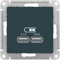 ATN000833 USB Розетка A+A Schneider Electric AtlasDesign, 5В/2,1 А, 2х5В/1,05 А, механизм, изумруд