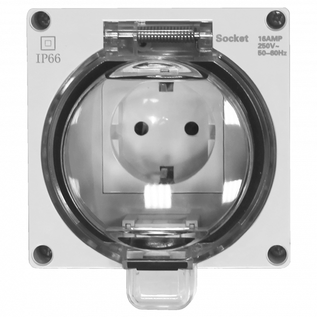 Розетка 1-я с з/к. и шт., открытой установки, серый, IP66, серия (тип) DIP66