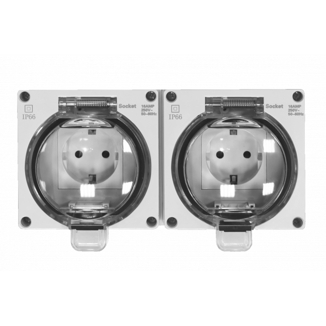Розетка 2-я с з/к. и шт., открытой установки, серый, IP66, серия (тип) DIP66