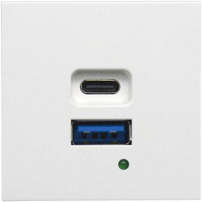 USB зарядное устройство, 4.2A , 65W, Type A + C, 2 мод., бел. (45х45мм)