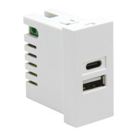 USB зарядное устройство, 2.1A, Type A + C, 1 мод., бел. (22.5х45мм)