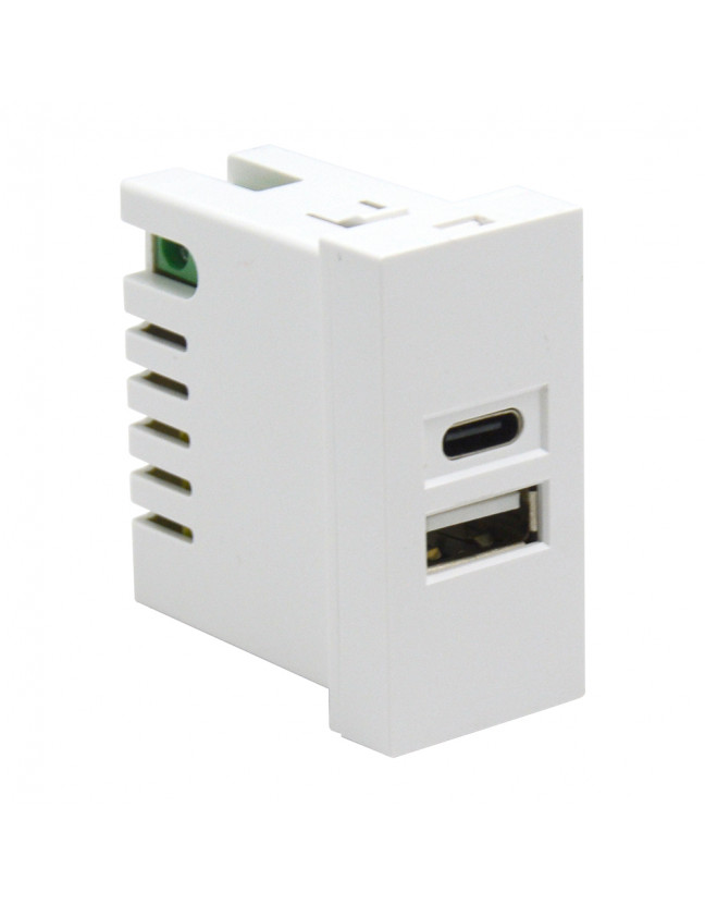 USB зарядное устройство, 2.1A, Type A + C, 1 мод., бел. (22.5х45мм)