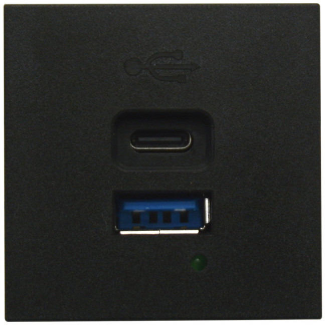 USB зарядное устройство, 4.2A , 65W, Type A + C, 2 мод., черн. матовая (45х45мм)