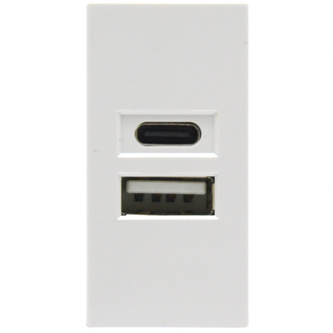 USB зарядное устройство, 2.1A, Type A + C, 1 мод., бел. (22.5х45мм)